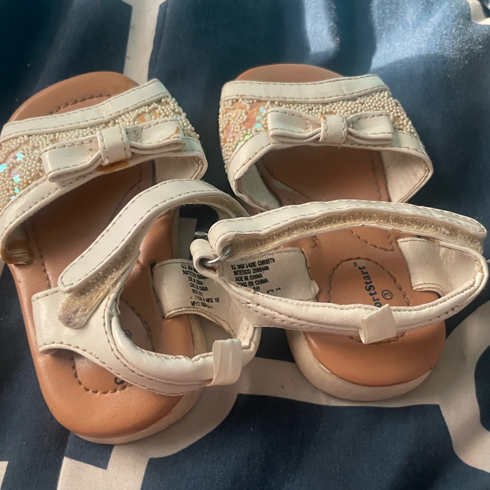 Carter's Cream Sandals with Bow and Bead Accents